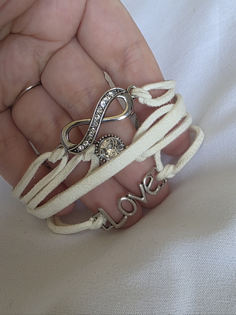 Infinity Crystal "Love" Wrap Bracelet in Cream